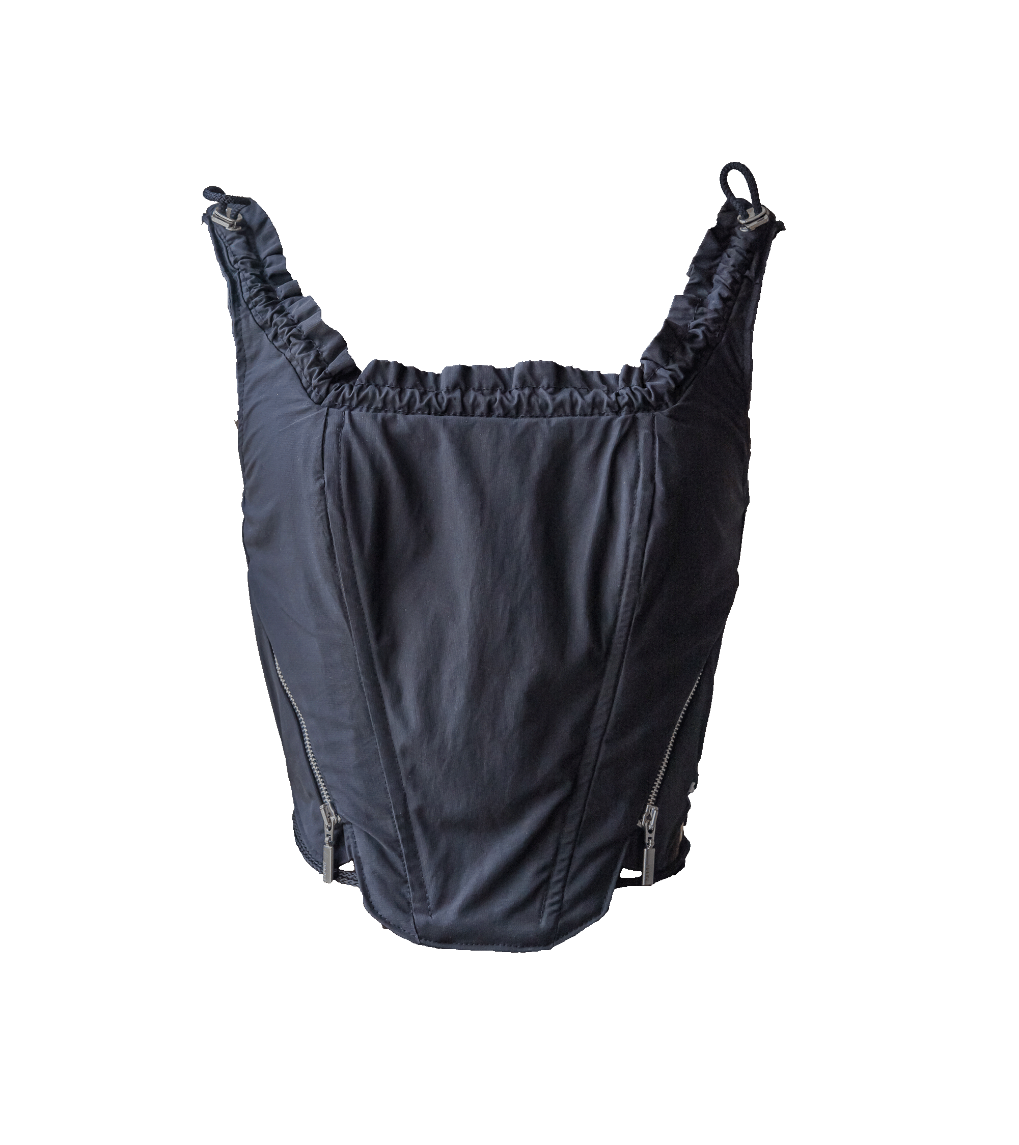 Czarny gorset z pomarszczonym dekoltem i sznurówką – upcycled