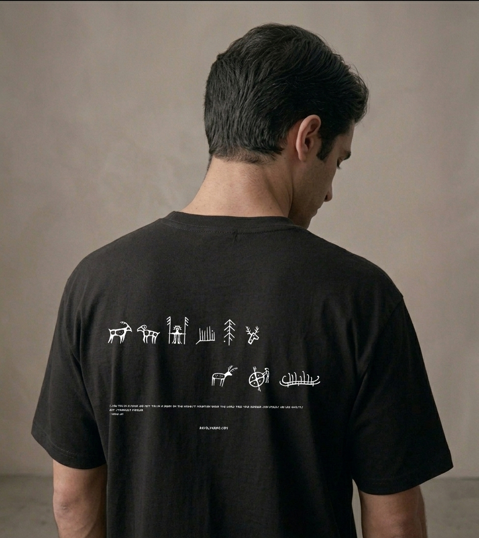 T-shirt luźny z recyklingu, czarny, mitologia nordycka Encounter