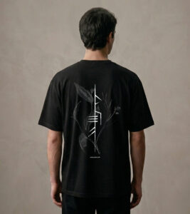 T-shirt luźny z recyklingu, czarny, mitologia nordycka Rebirth