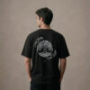 T-shirt luźny z recyklingu, czarny, mitologia nordycka Yggdrasil