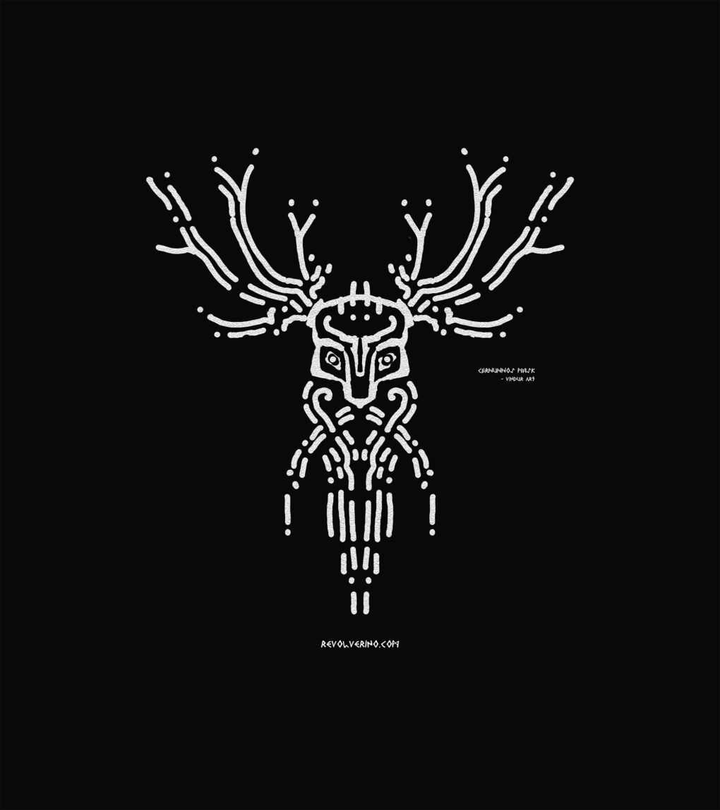 Bluza Loose Fit z recyklingu, czarna, mitologia nordycka Cernunnos