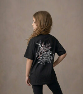 T-shirt dziecięcy z recyklingu, czarny, mitologia nordycka Freya