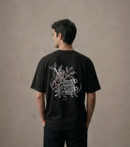 T-shirt luźny z recyklingu, czarny, mitologia nordycka Freya