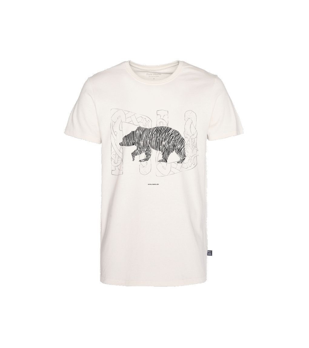 T-shirt prosty z recyklingu, off-white, mitologia nordycka Bear Spirit
