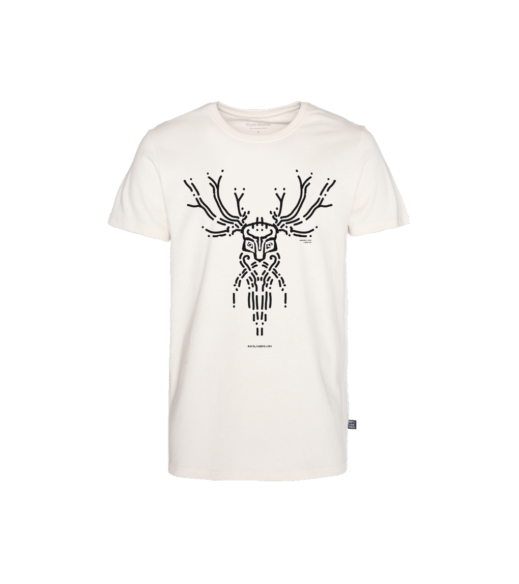 T-shirt prosty z recyklingu, off-white, mitologia nordycka Cernunnos