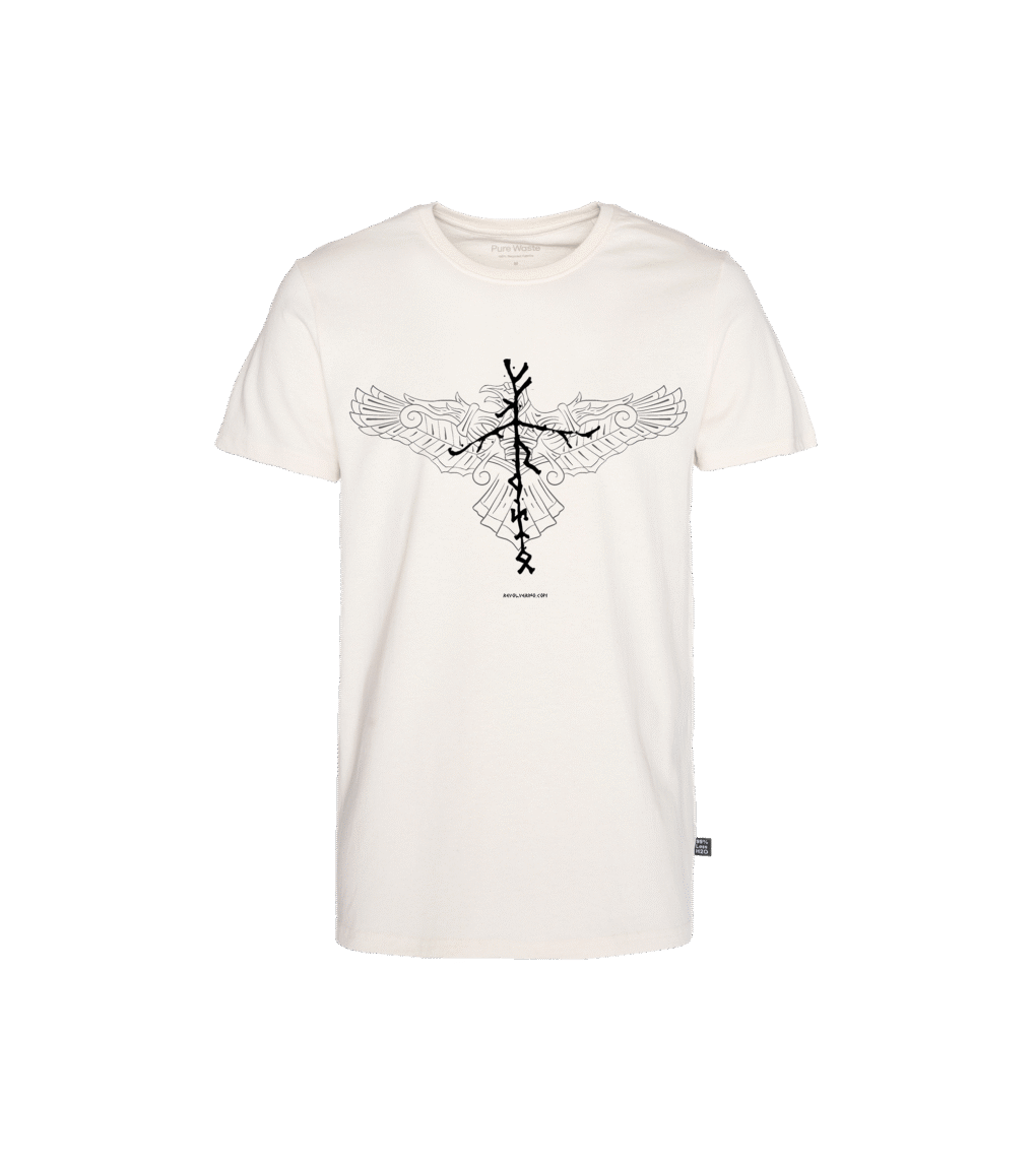T-shirt prosty z recyklingu, off-white, mitologia nordycka Crow Spirit