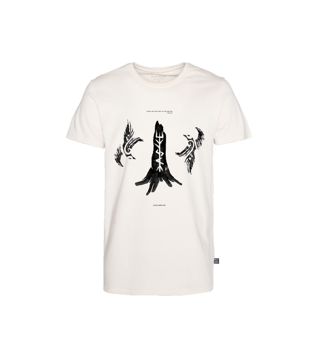 T-shirt prosty z recyklingu, off-white, mitologia nordycka Dedication