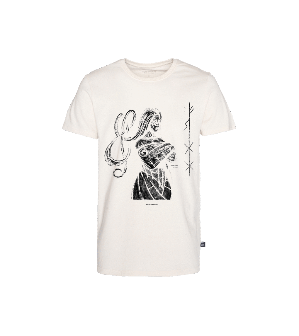 T-shirt prosty z recyklingu, off-white, mitologia nordycka Frigg