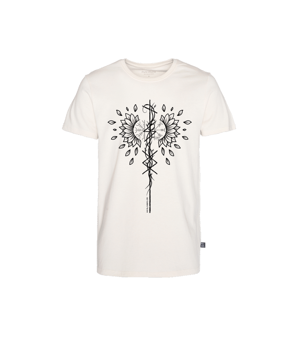 T-shirt prosty z recyklingu, off-white, mitologia nordycka Life Journey
