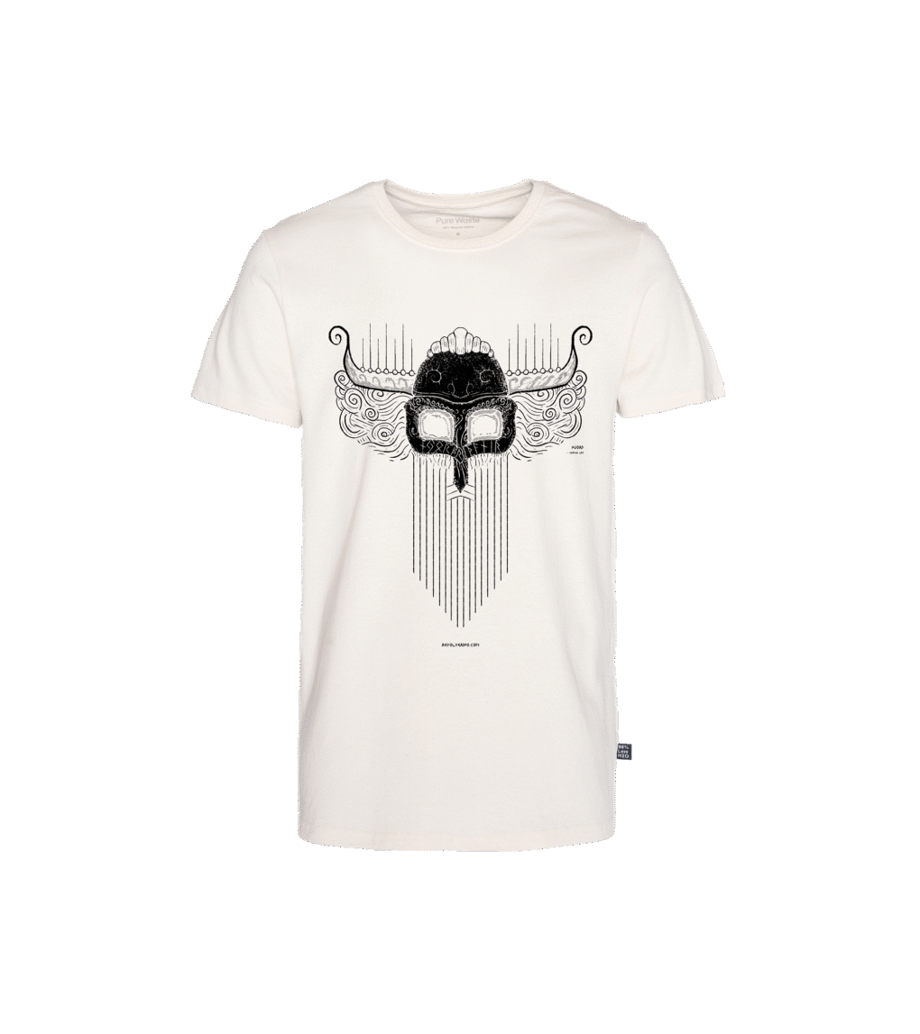 T-shirt prosty z recyklingu, off-white, mitologia nordycka Njord