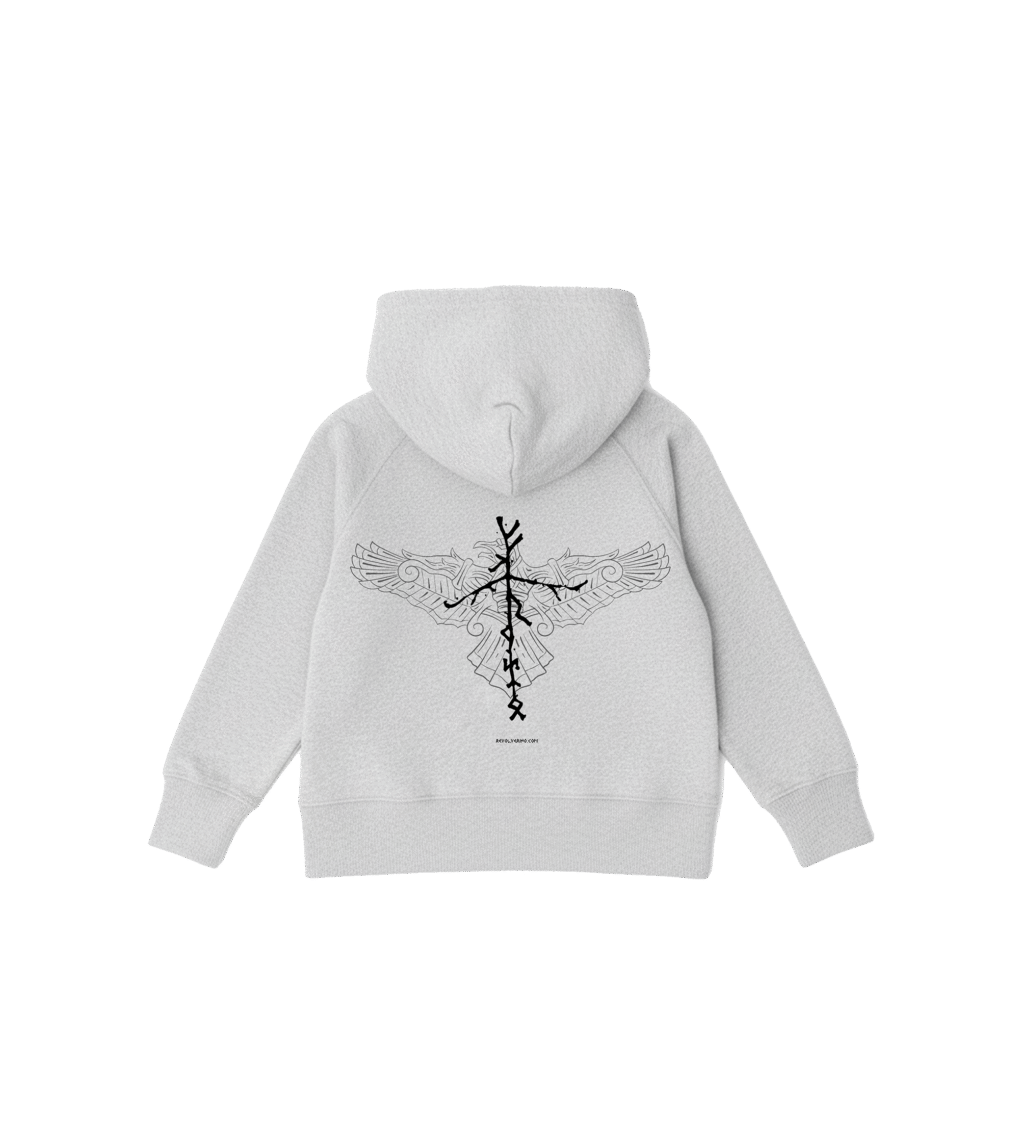 Bluza dziecięca z recyklingu, szara, mitologia nordycka Crow Spirit