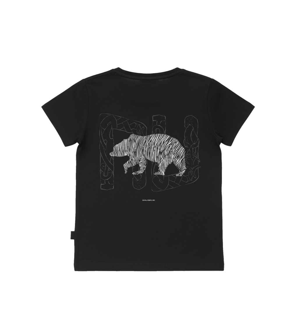 T-shirt dziecięcy z recyklingu, czarny, mitologia nordycka Bear Spirit