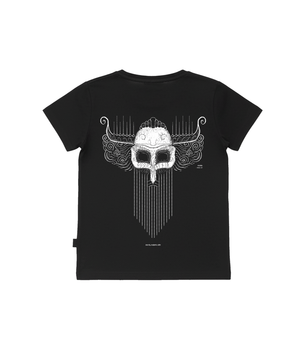 T-shirt dziecięcy z recyklingu, czarny, mitologia nordycka Njord