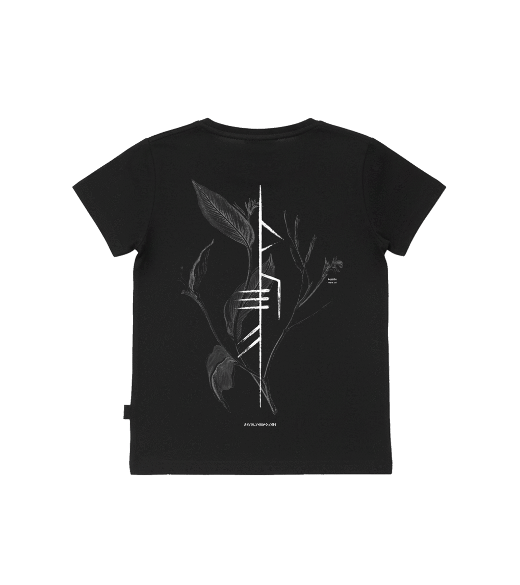 T-shirt dziecięcy z recyklingu, czarny, mitologia nordycka Rebirth