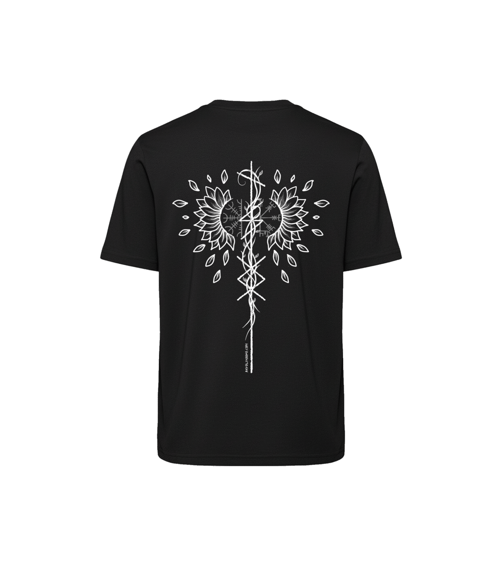 T-shirt luźny z recyklingu, czarny, mitologia nordycka Life journey