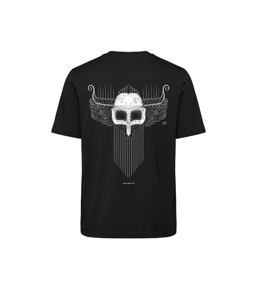 T-shirt luźny z recyklingu, czarny, mitologia nordycka Njord