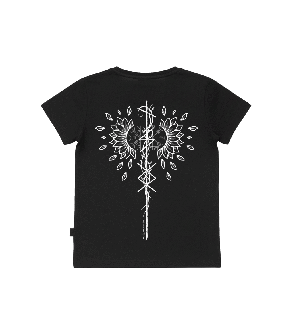T-shirt dziecięcy z recyklingu, czarny, mitologia nordycka Life Journey
