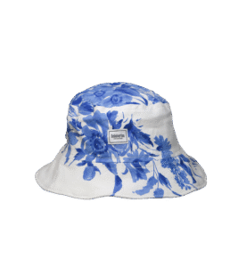 Lekki bawełniany bucket hat w kwiatki biało-niebieski – upcycling