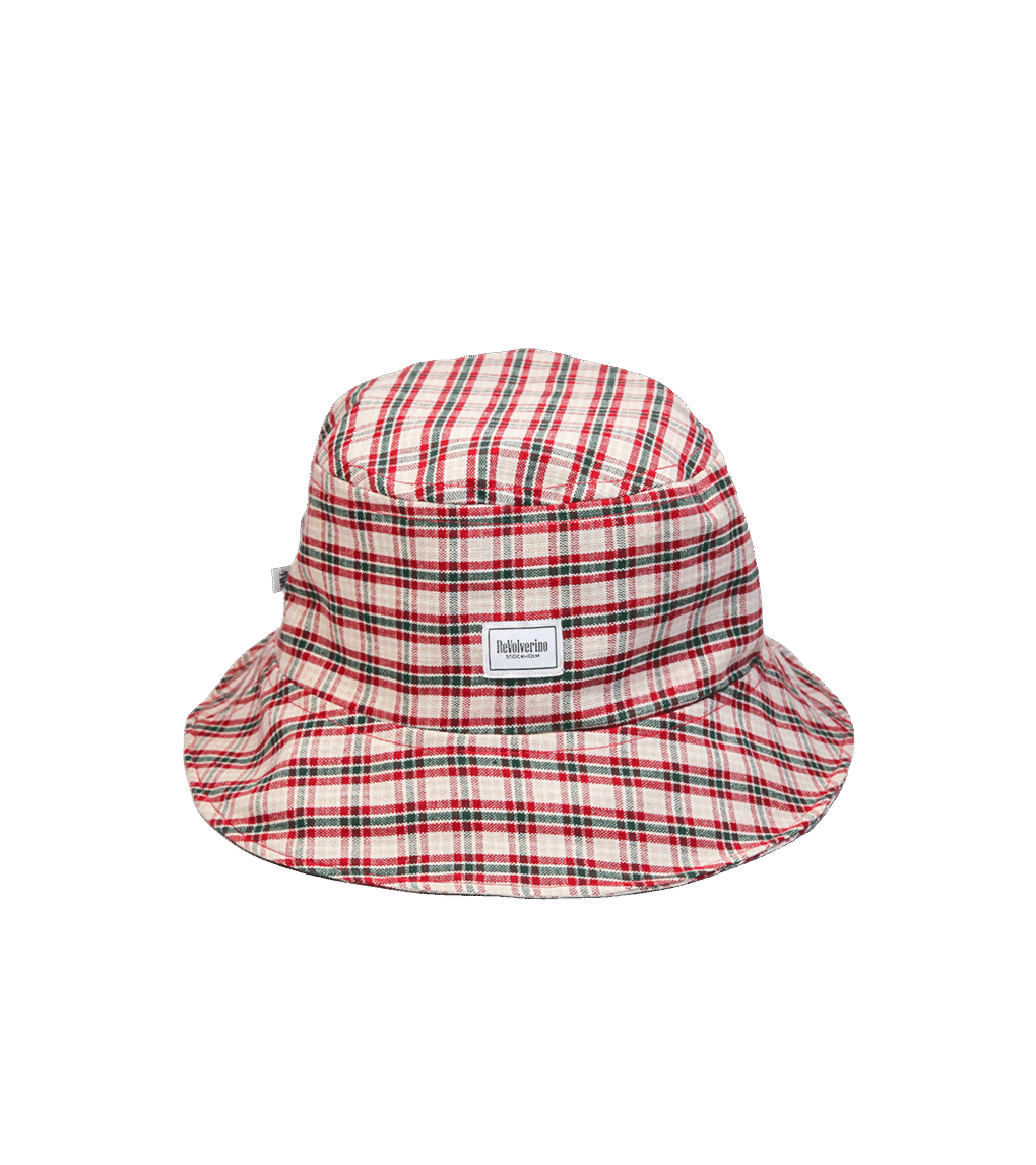 Bucket hat w kratę czerwono-zielono-beżową – upcycling