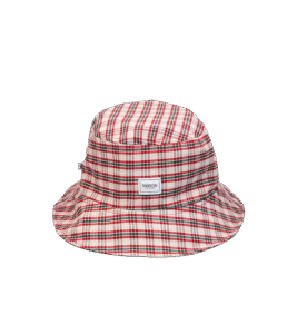 Bucket hat w kratę czerwono-zielono-beżową – upcycling