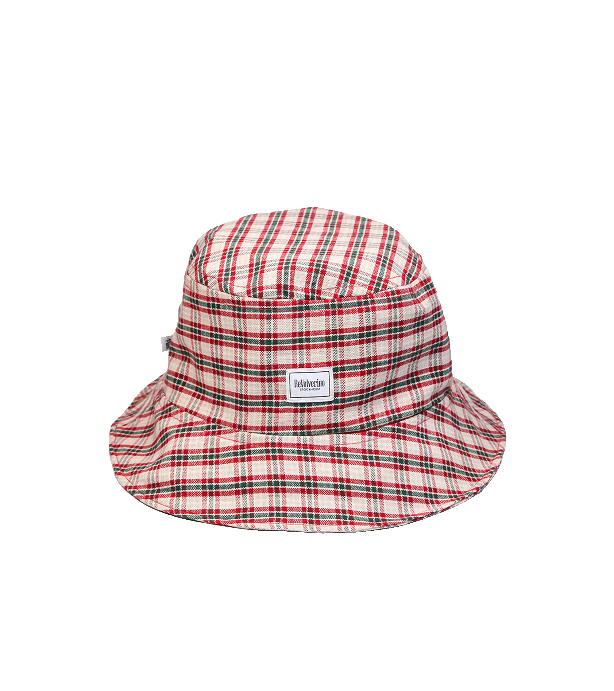 Bucket hat w kratę czerwono-zielono-beżową – upcycling