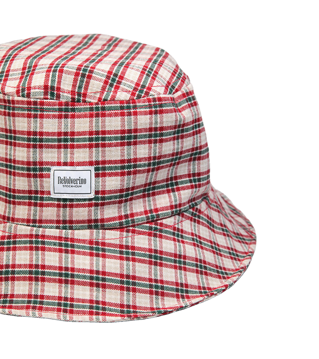 Bucket hat w kratę czerwono-zielono-beżową – upcycling