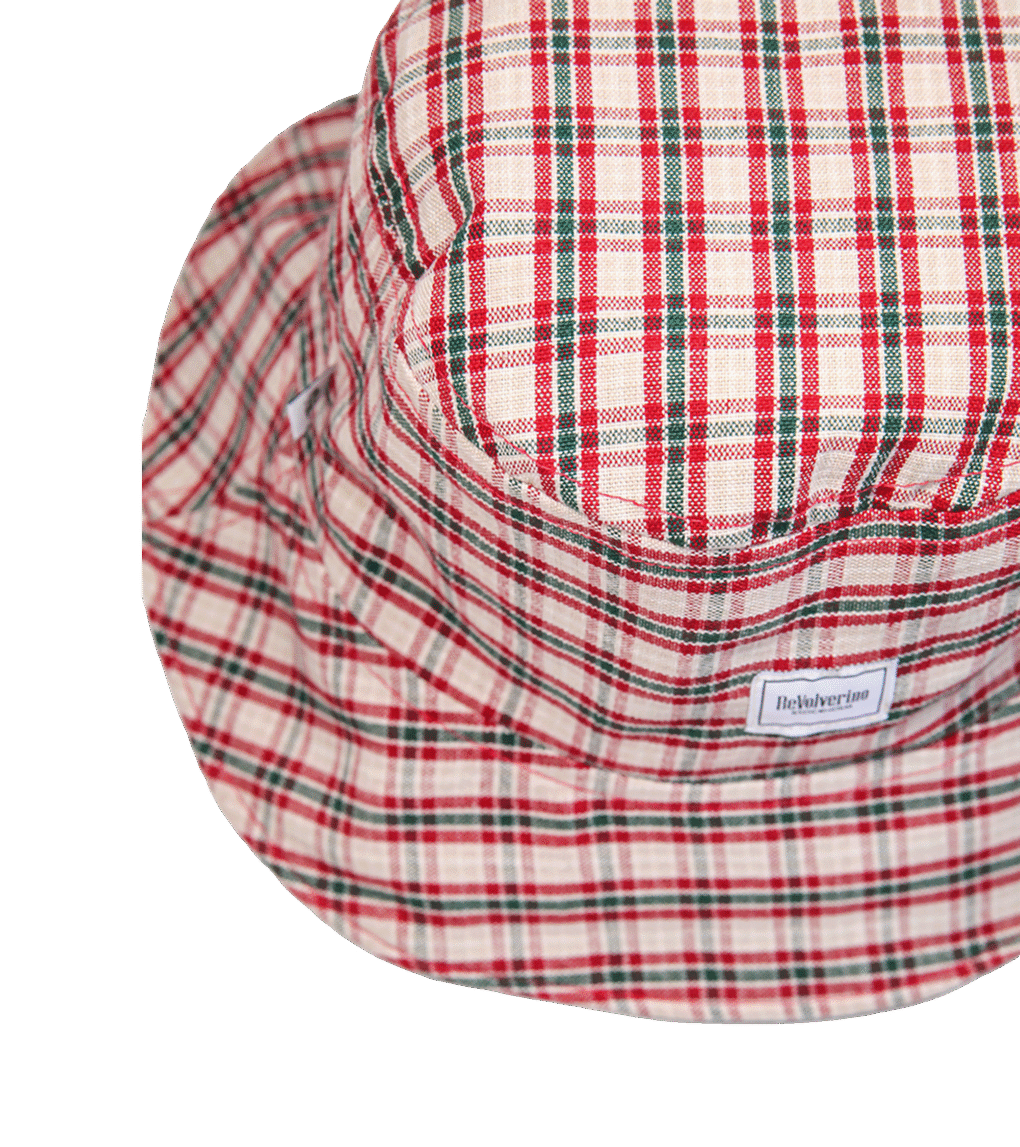Bucket hat w kratę czerwono-zielono-beżową – upcycling