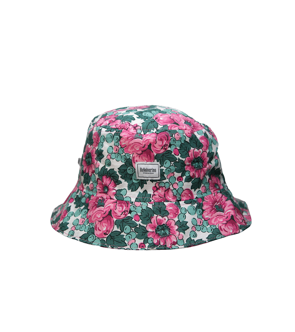 Lekki bucket hat w kwiaty różowo-zielone – upcycling