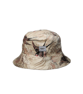 Bucket hat beżowy w orientalny wzór z jaskółką – upcycling