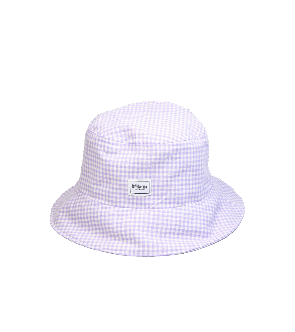 Bucket hat w kratę biało-fioletową – upcycling