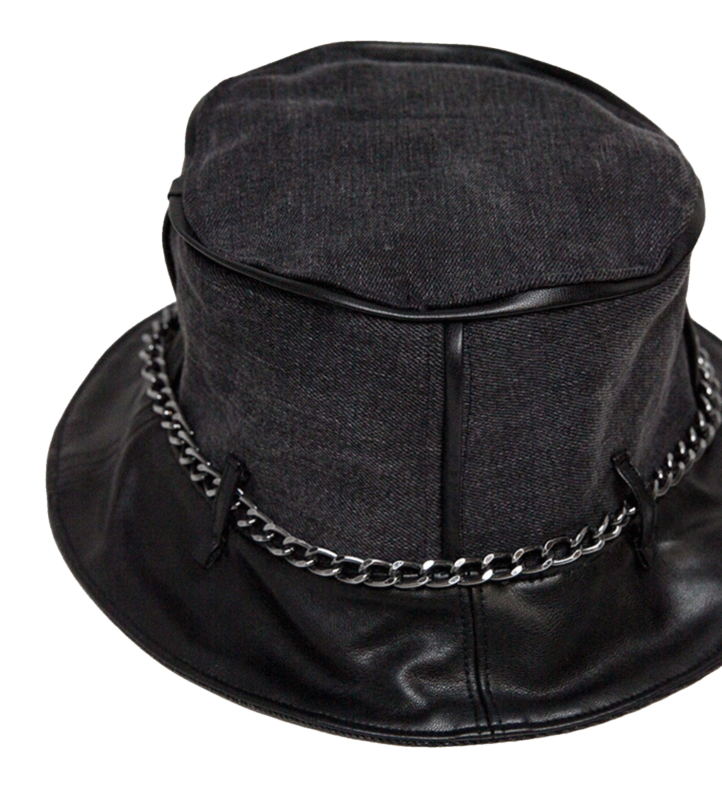 Bucket hat denim z kieszonką i łańcuszkiem – upcycling