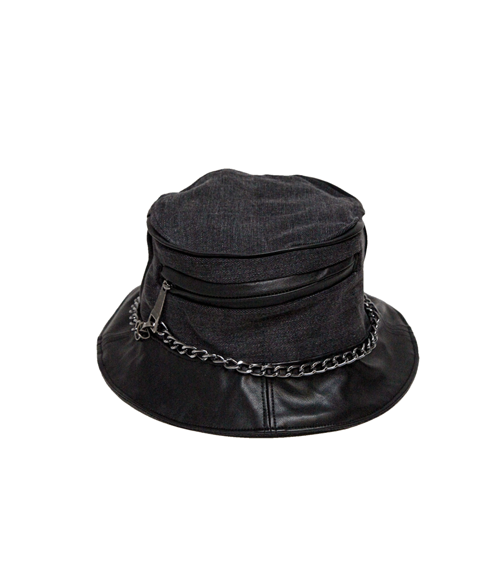 Bucket hat denim z kieszonką i łańcuszkiem – upcycling