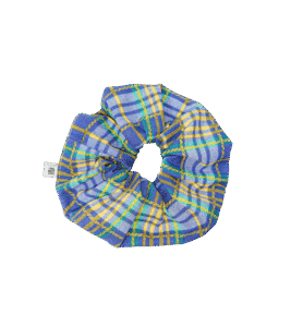 Scrunchie w kratę niebiesko-żółtą, upcycling