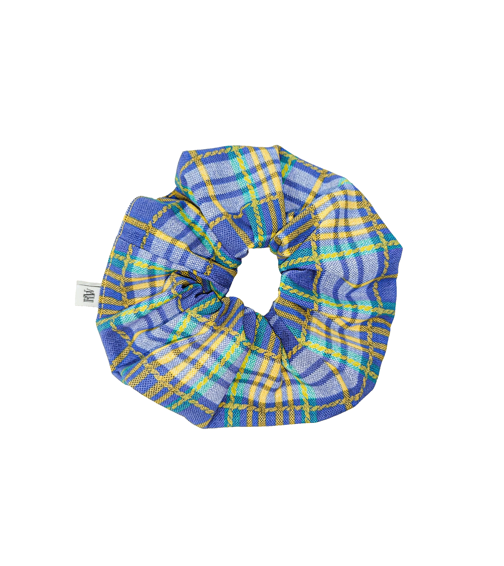 Scrunchie w kratę niebiesko-żółtą, upcycling
