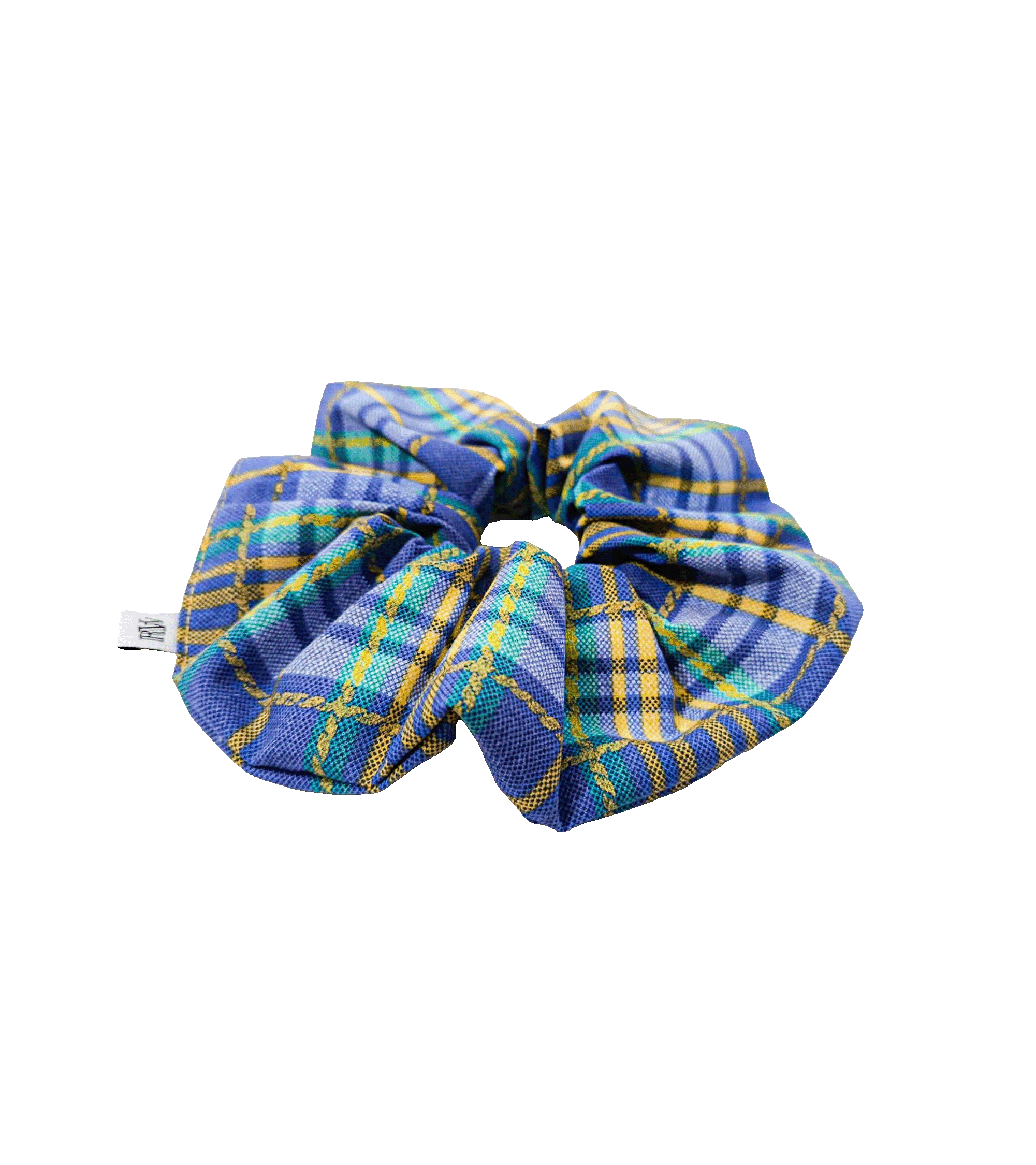 Scrunchie w kratę niebiesko-żółtą, upcycling