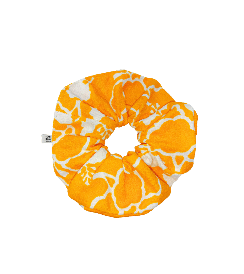 Scrunchie frotte w ciepłożółty wzór, upcycling