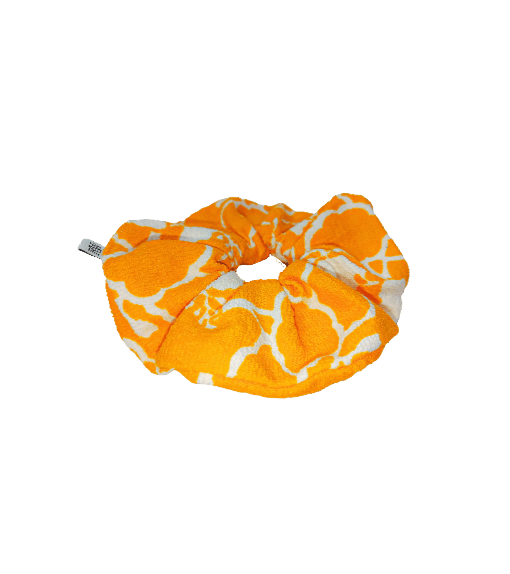 Scrunchie frotte w ciepłożółty wzór, upcycling
