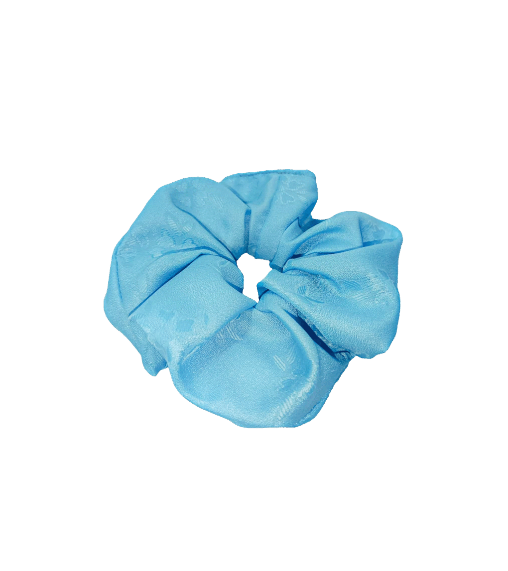 Scrunchie błękitna w delikatny wzór, upcycling