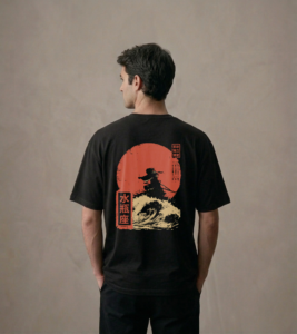 T-shirt luźny z recyklingu, czarny - Zodiak Wodnik - Japoński Kanji