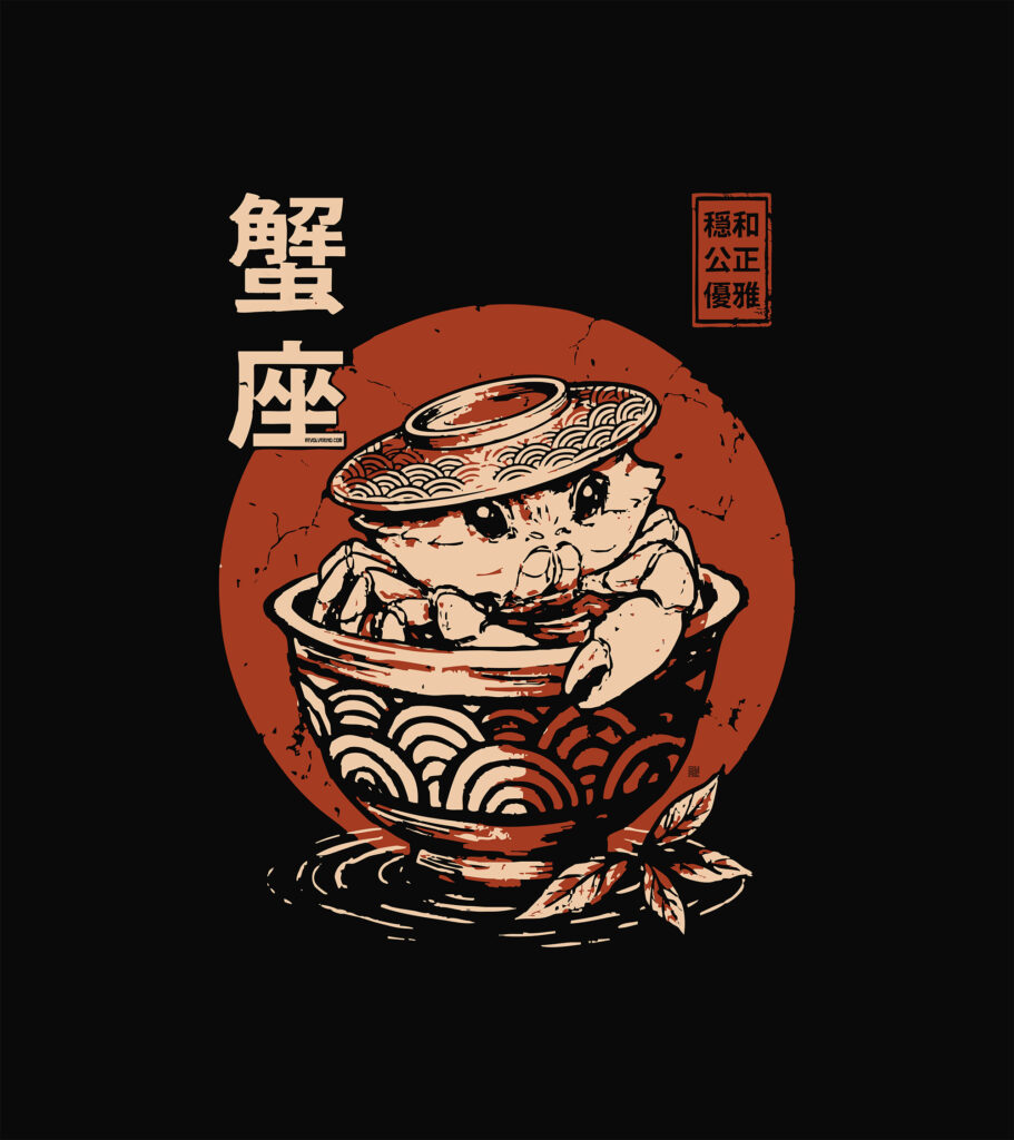 Cancer zodiak sign, japanese inspired