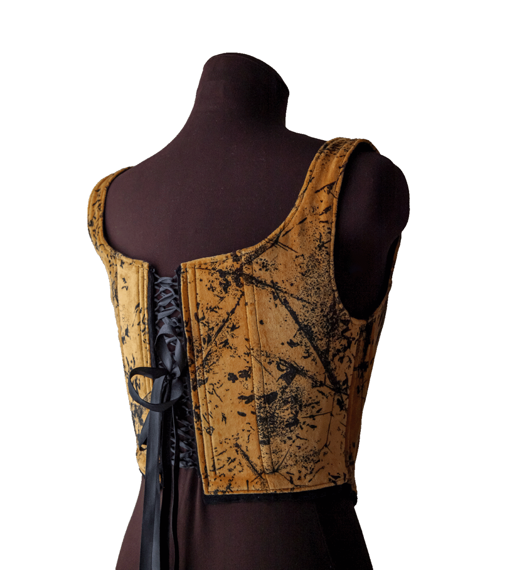 Welurowy gorset w musztardowy wzór, upcycled – bilder 2