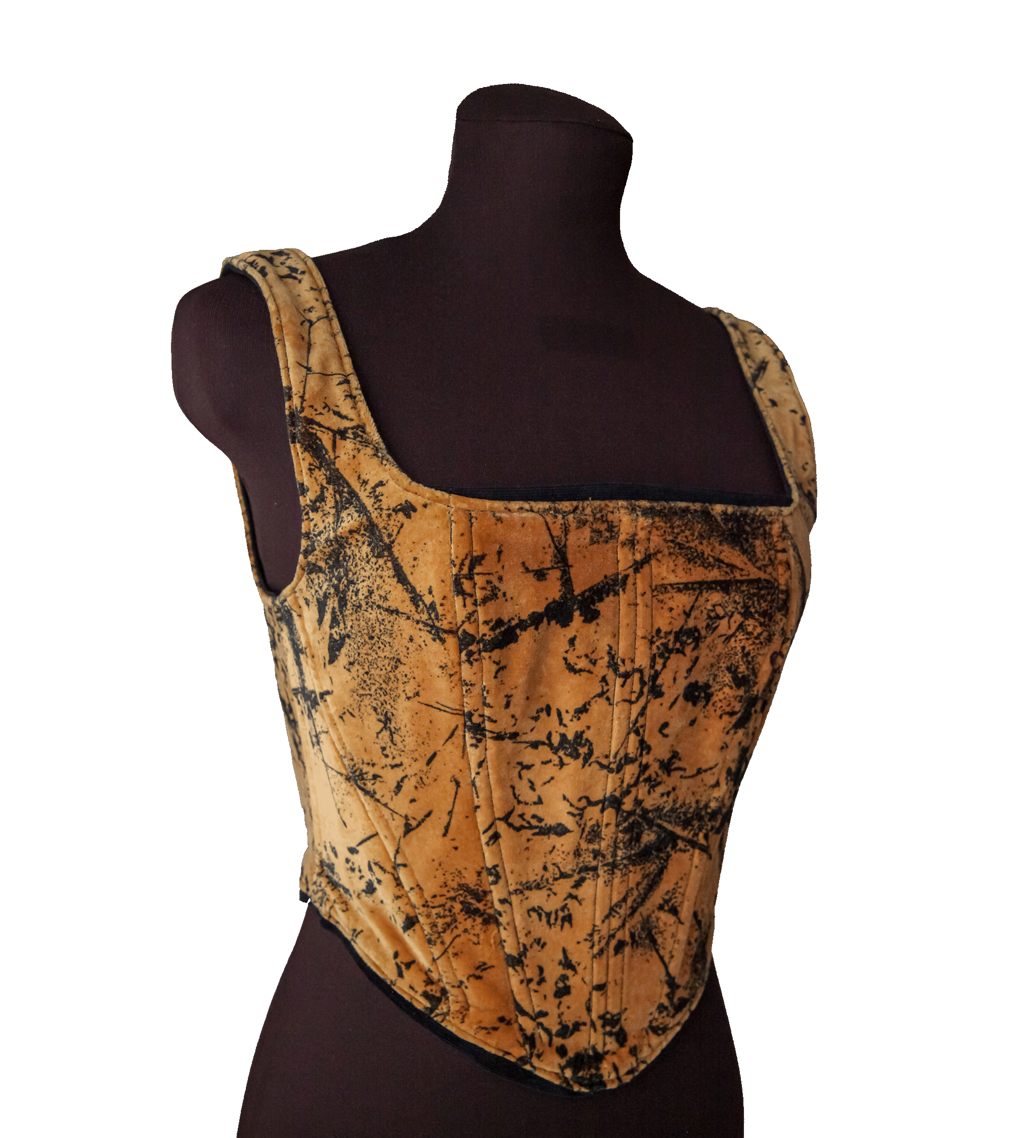 Welurowy gorset w musztardowy wzór, upcycled