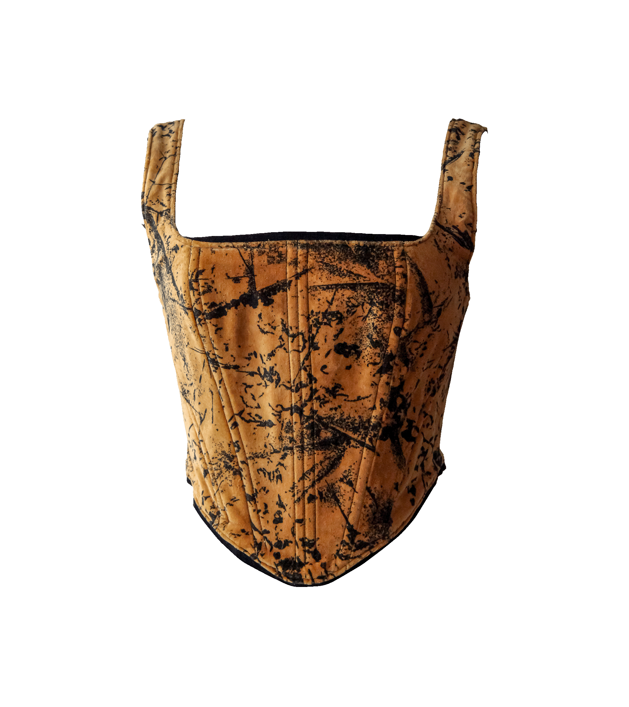 Welurowy gorset w musztardowy wzór, upcycled