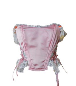 Różowy satynowy gorset z falbanami i opadającymi ramiączkami - upcycled