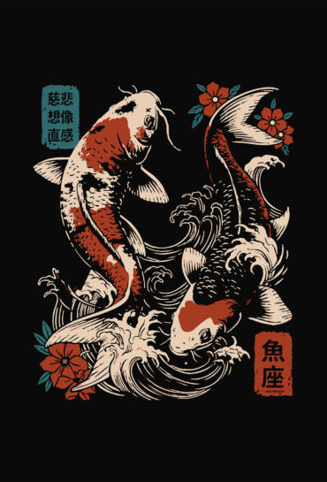 Pisces zodiak sign, japanese inspired