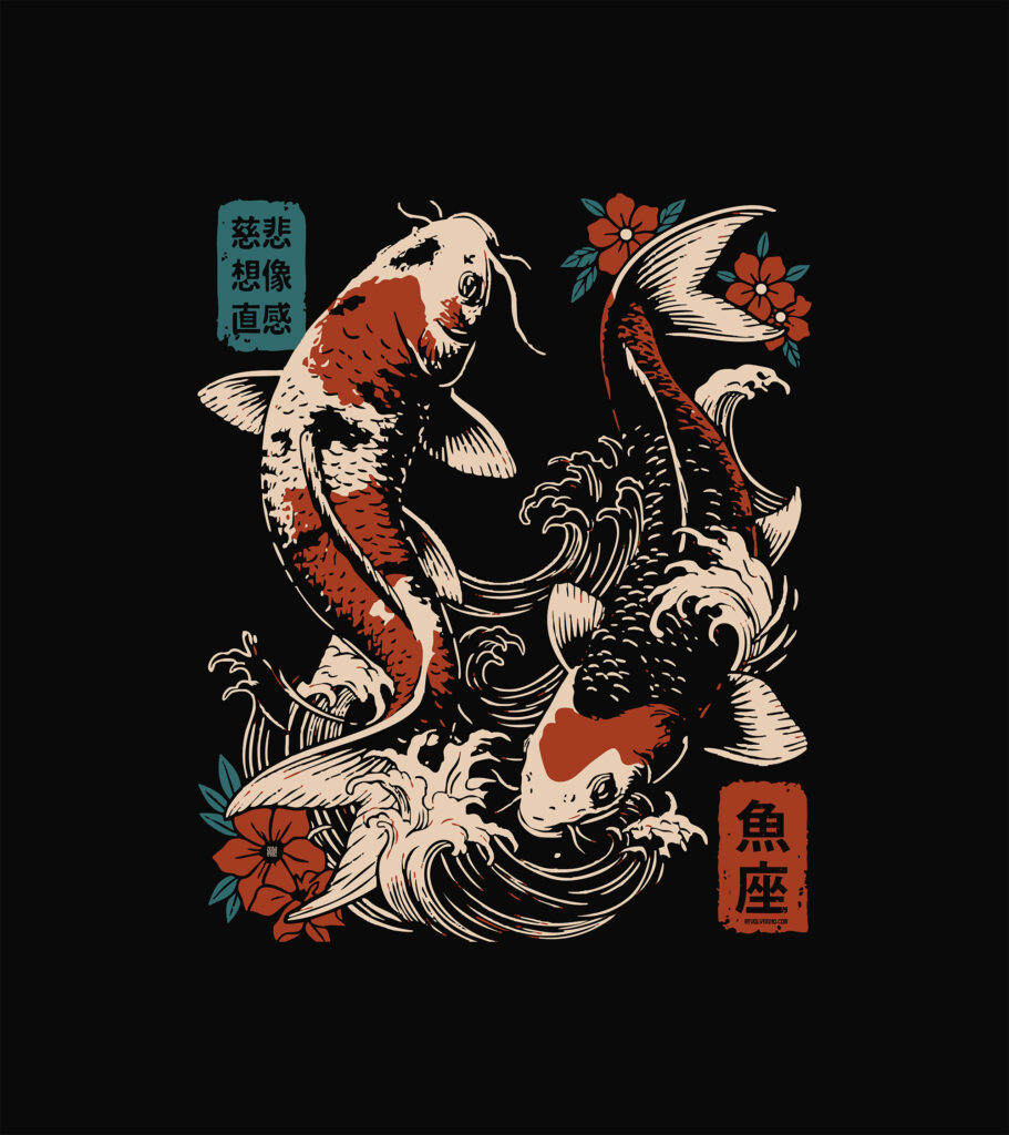 Pisces zodiak sign, japanese inspired