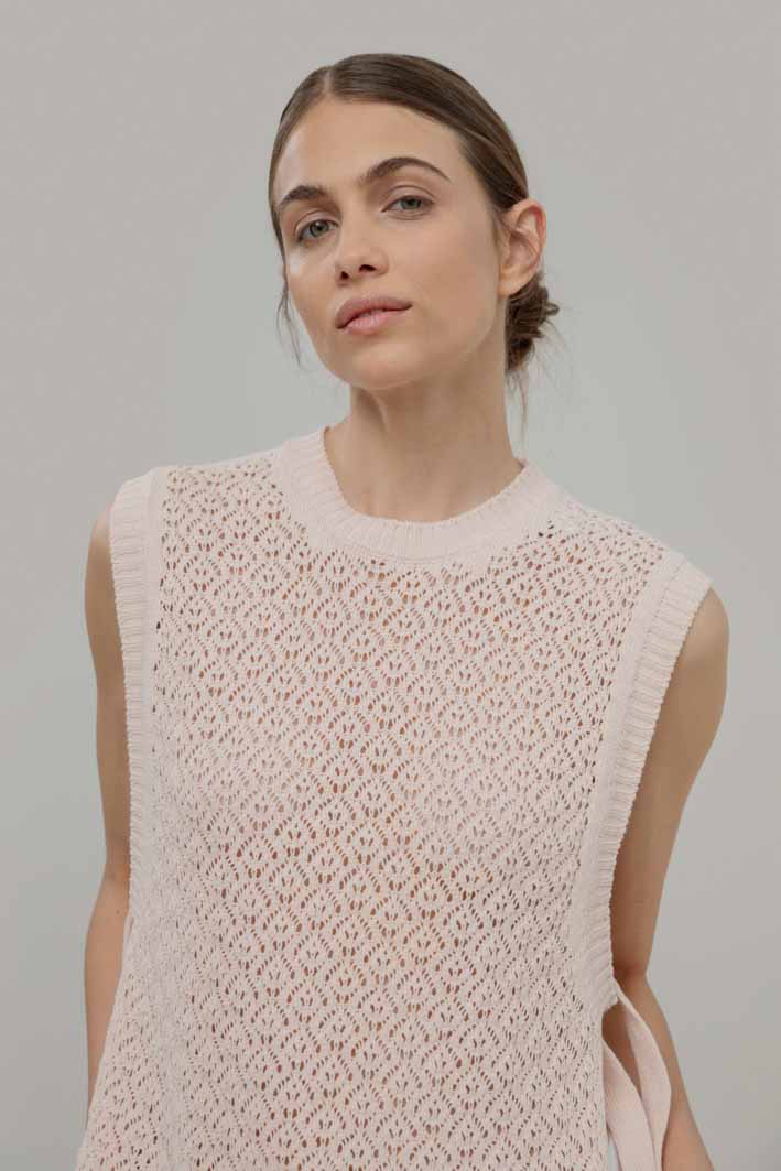 Kamizelka dziergana damska wiązana, z recyklingu