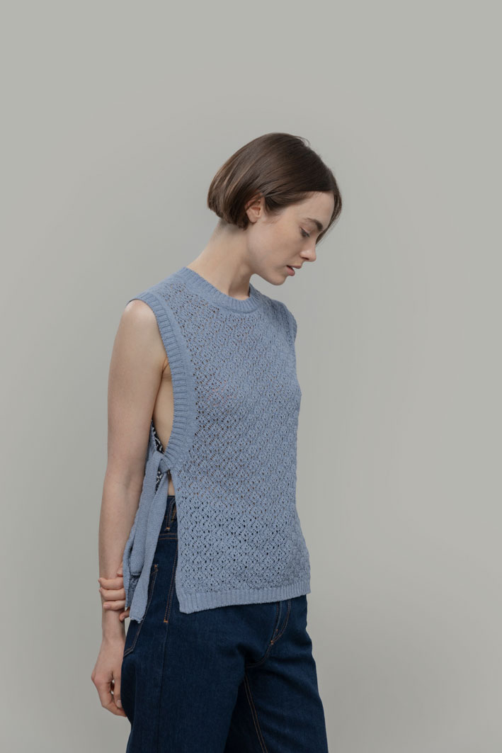 Kamizelka dziergana damska wiązana, z recyklingu