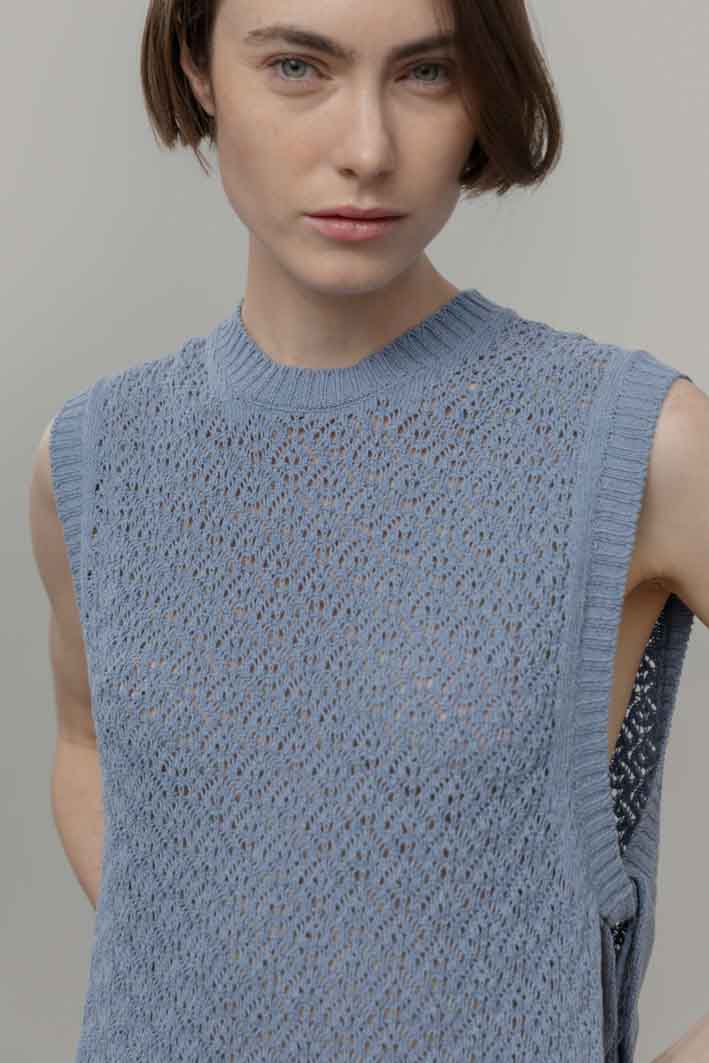 Kamizelka dziergana damska wiązana, z recyklingu