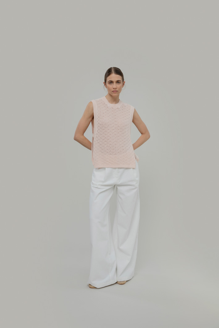 Kamizelka dziergana damska wiązana, z recyklingu